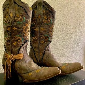 Corral Cango Tobacco Laser Woven Cowgirl Boot Snip Toe